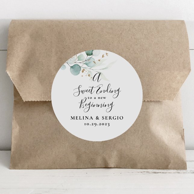 A Sweet Ending to A new beginning Wedding Gold Cla Classic Round Sticker (Creator Uploaded)
