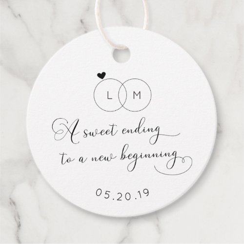 A Sweet Ending to a New Beginning Wedding Round Favor Tags