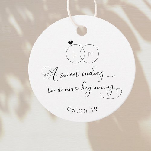 A Sweet Ending to a New Beginning Wedding Round Favor Tags