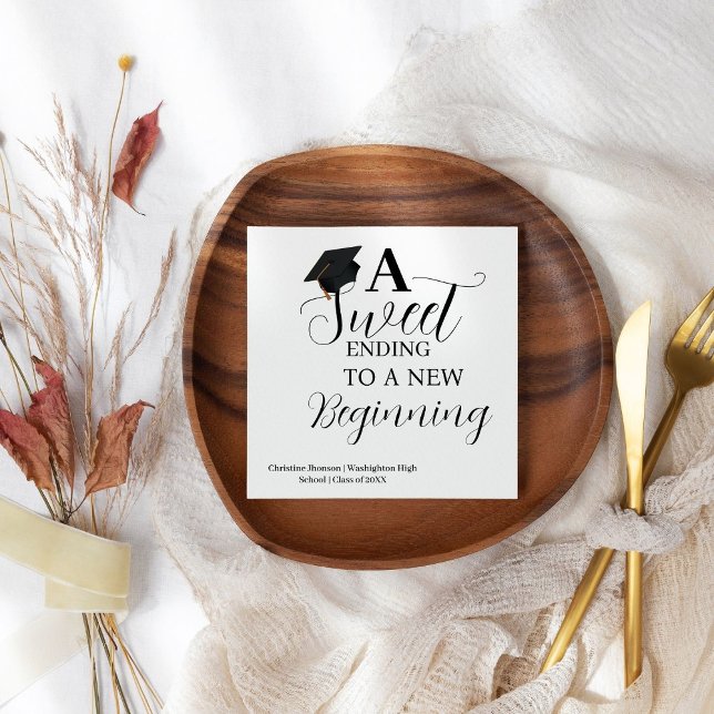 A sweet ending to new beginning graduation party napkins (Creator Uploaded)