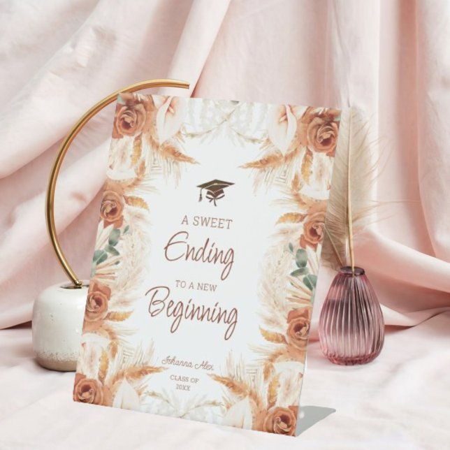 A Sweet Ending To New Beginning Graduation Sign (Welcome guests with a personalized graduation sign. Design yours now on Zazzle!)