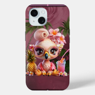 A sweet flamingo in a tropical paraise iPhone 15 case