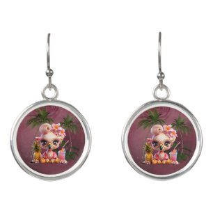 A sweet flamingo in a tropical paraise earrings