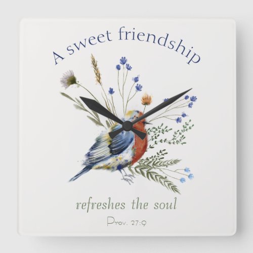 A Sweet Friendship Bible Verse  Bird Watercolor Square Wall Clock