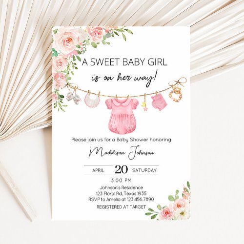 A Sweet Girl Baby Clothes Baby Shower Invitation