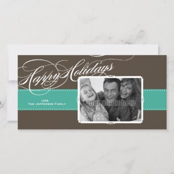 A Sweet Holiday Photo Card In Teal And Brown by spinsugar at Zazzle