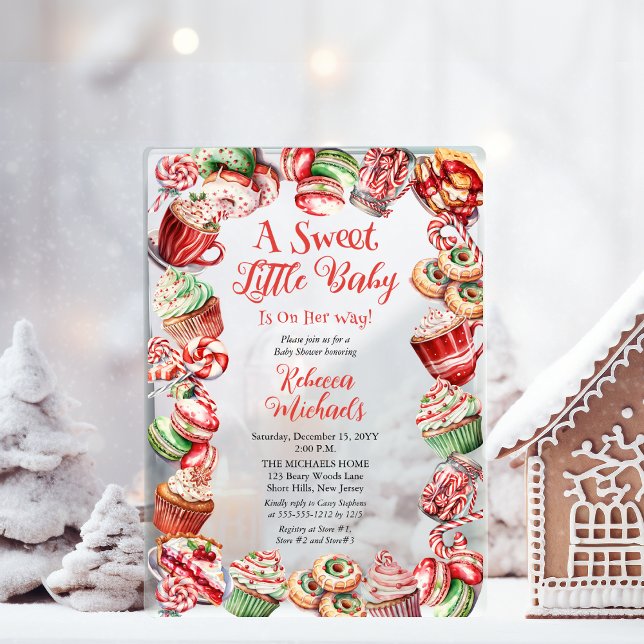 A Sweet Little Baby Candy Frame Baby Shower Acrylic Invitations ("A Sweet Little Baby" Candy Frame Baby Shower Holiday-Themed Acrylic Invitations)