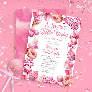 A Sweet Little Baby Candy Frame Girl Baby Shower Invitation by holidayhearts at Zazzle