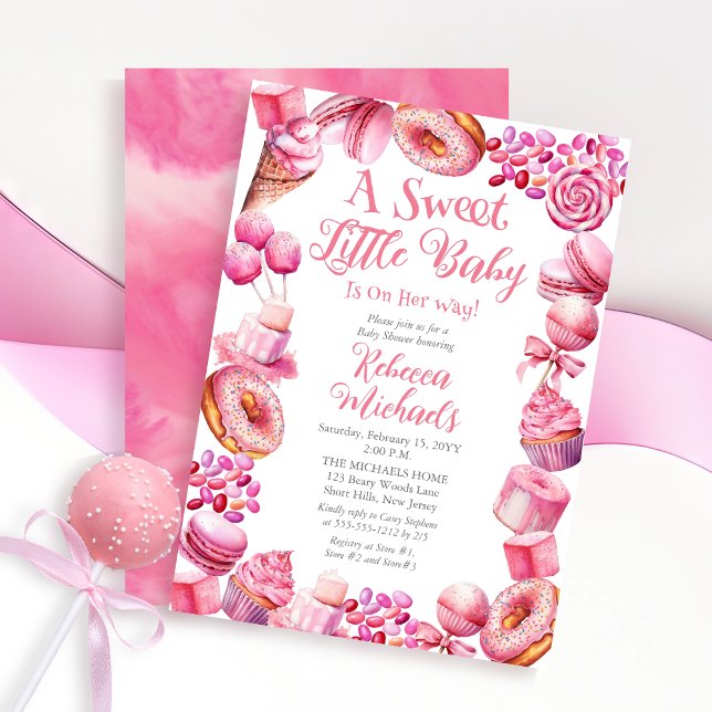 A Sweet Little Baby Candy Frame Girl Baby Shower Invitation (A Sweet Little Baby Candy Frame Girl Baby Shower Invitation)