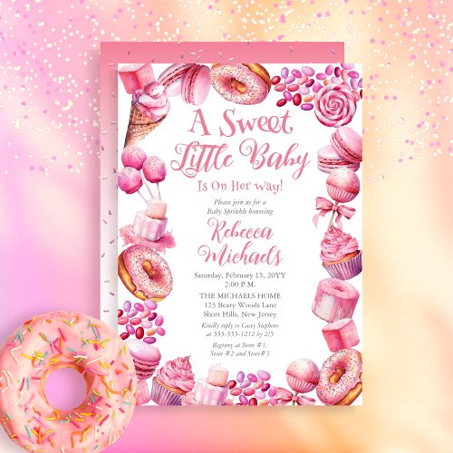 A Sweet Little Baby Candy Frame Girl Baby Sprinkle Invitation
