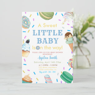 A Sweet Little Baby Donut Blue Dessert baby shower Invitation
