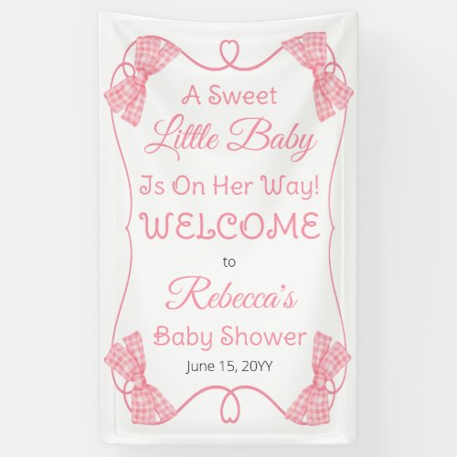 A Sweet Little Baby Pink Bows Girl Baby Shower Banner