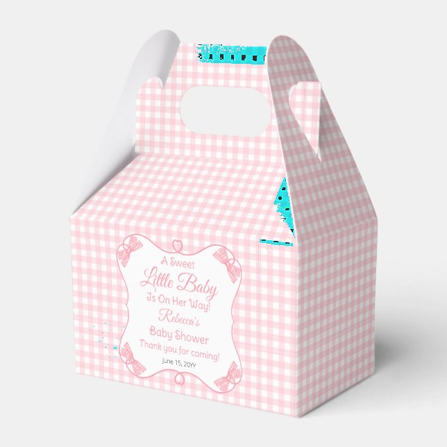 A Sweet Little Baby Pink Bows Girl Baby Shower Favor Boxes (Front Side)