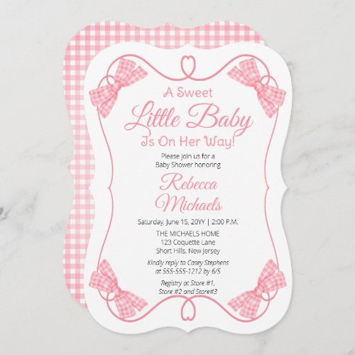 A Sweet Little Baby Pink Bows Girl Baby Shower Invitation