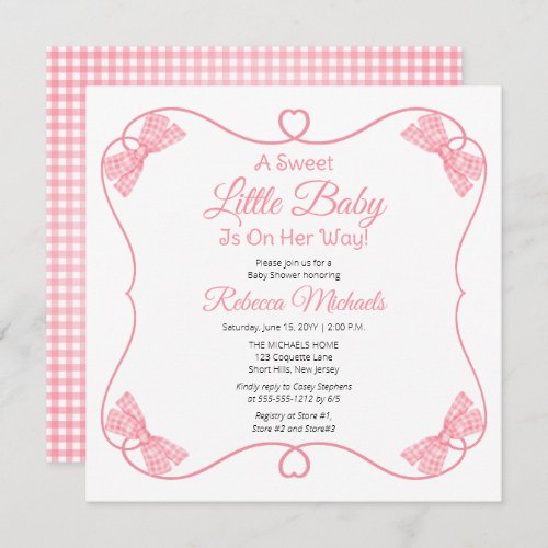 A Sweet Little Baby Pink Bows Girl Baby Shower Invitation