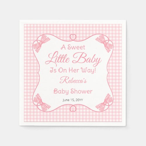 A Sweet Little Baby Pink Bows Girl Baby Shower Napkins