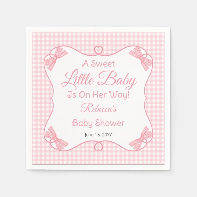 A Sweet Little Baby Pink Bows Girl Baby Shower Napkins (Front)