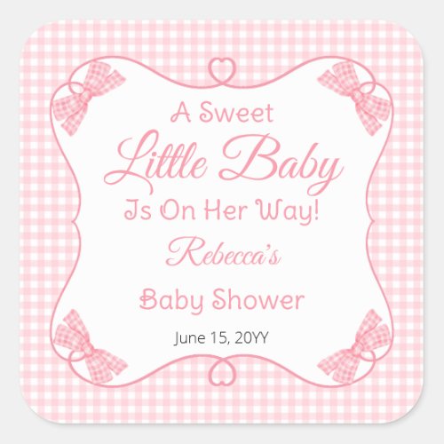 A Sweet Little Baby Pink Bows Girl Baby Shower Square Sticker