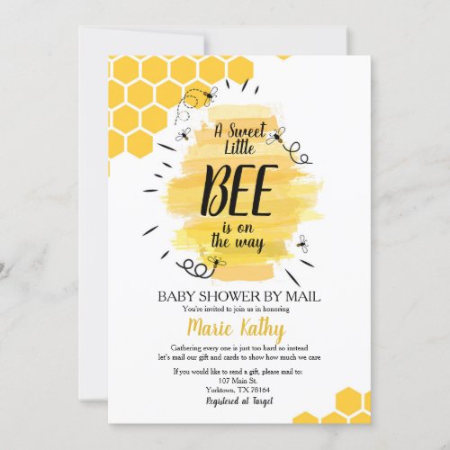 A sweet little be is on the way shower by mail invitation