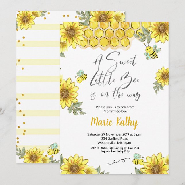 A Sweet Little Bee Baby Shower invitation (Front/Back)