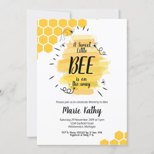 a sweet little bee is on the way baby shower invitation
