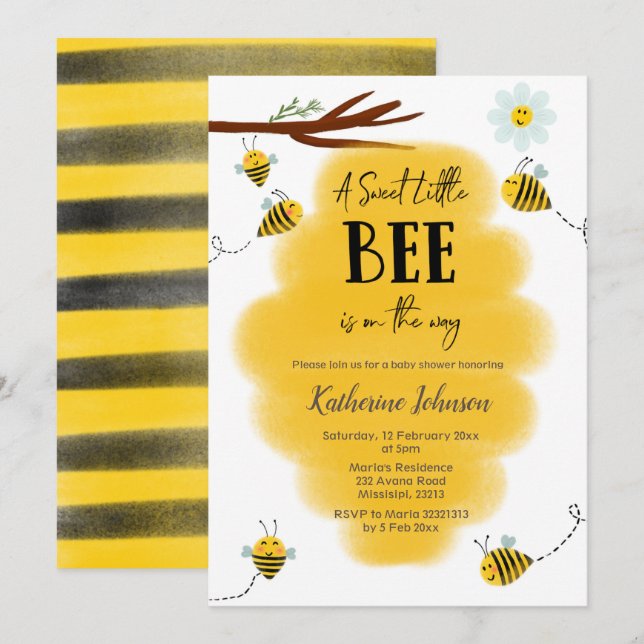 A sweet little bee is on the way baby shower invitation (Front/Back)