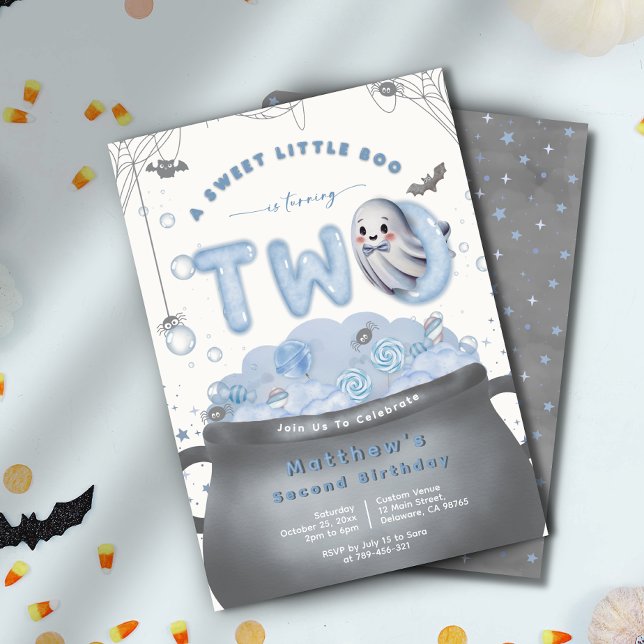 A Sweet Little Boo Is Turning Two Blue Birthday Invitation (A Sweet Little Boo Is Turning Two Blue Birthday Invitation)