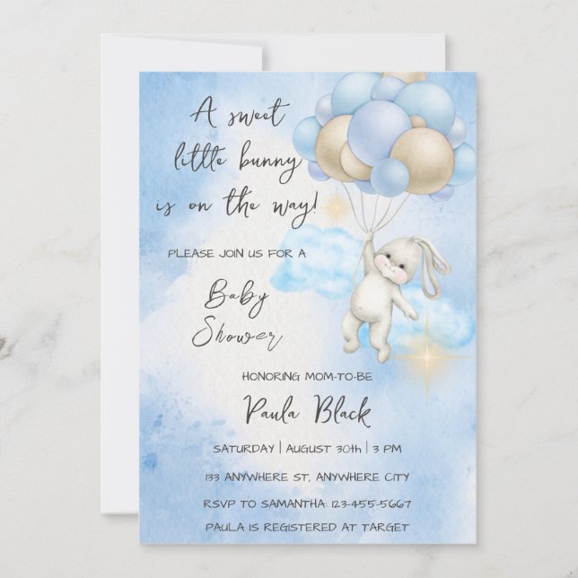 A Sweet Little Bunny Is On The Way Baby Shower Invitation (Front)