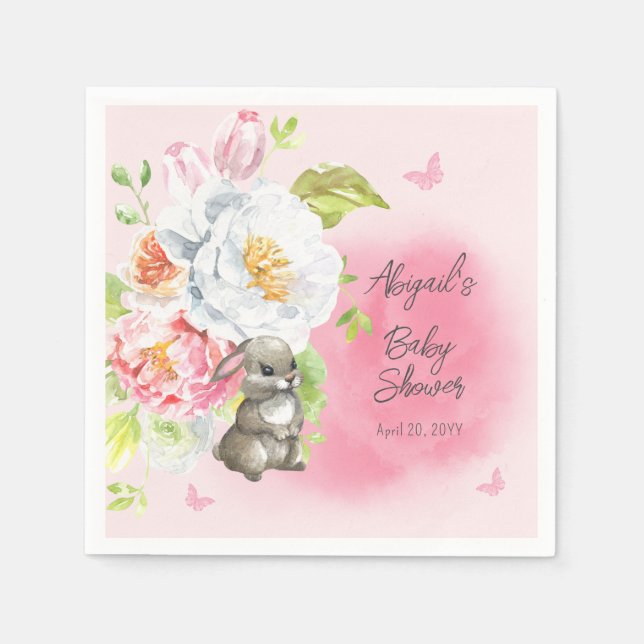 A Sweet Little Bunny Pink Girl Baby Shower  Napkins (Front)