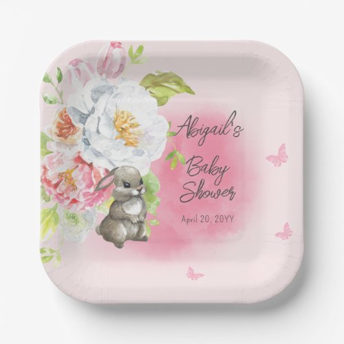 A Sweet Little Bunny Pink Girl Baby Shower  Paper Plates