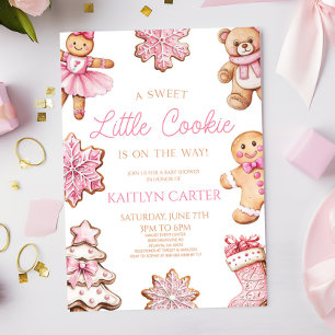 A Sweet Little Cookie Pink Gingerbread Baby Shower Invitation