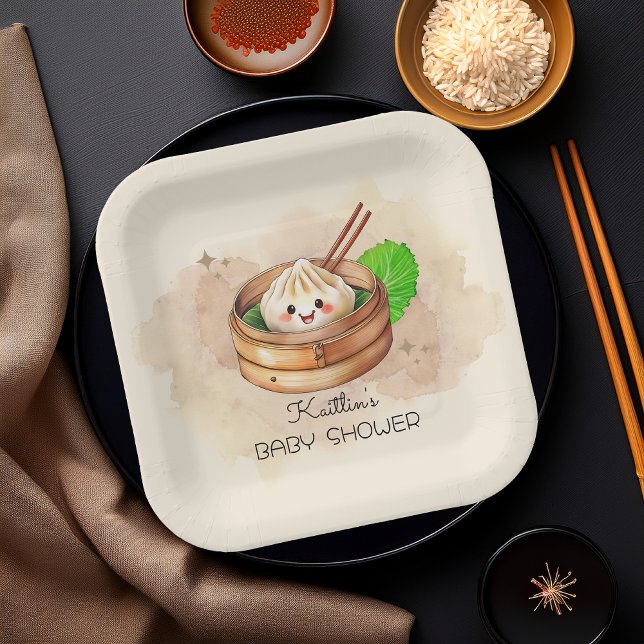 A Sweet Little Dumpling Kwai Theme Baby Shower Paper Plates (A Sweet Little Dumpling Kwai Theme Baby Shower Square Paper Plates)