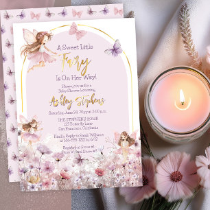 A Sweet Little Fairy Wildflowers Girl Baby Shower Foil Invitation