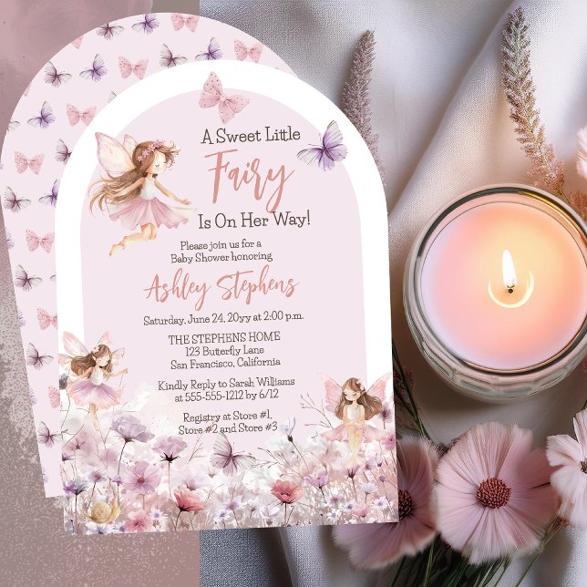 A Sweet Little Fairy Wildflowers Girl Baby Shower Invitation (Enchanting "A Sweet Little Fairy Is On Her Way!" Girl Baby Shower Arched Invitation)