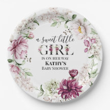 A Sweet Little Girl Baby Shower Paper Plate