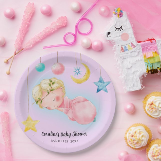 A sweet little girl Baby Shower Paper Plates (Party)