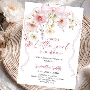 A sweet little girl floral ribbon baby shower invitation