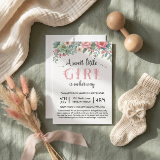 A Sweet Little Girl is On Her Way Baby Shower Invitation