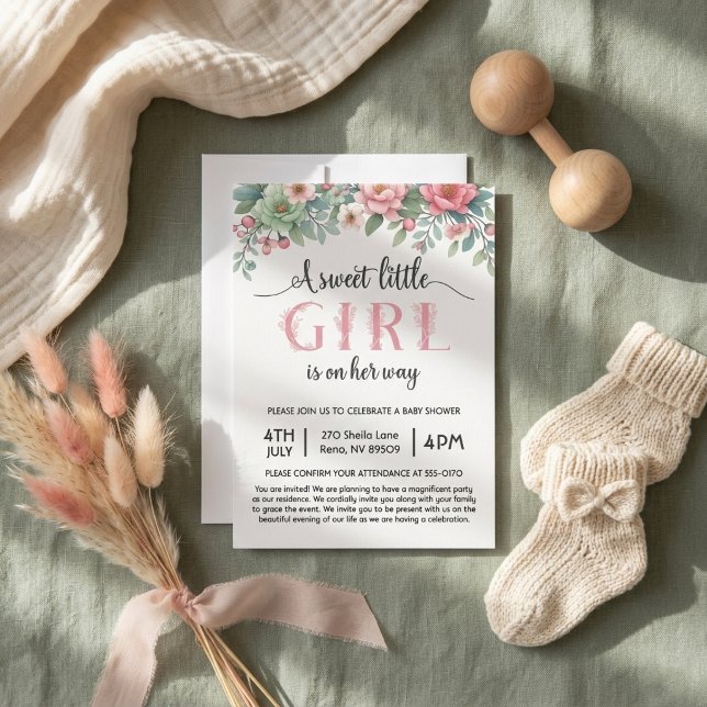 A Sweet Little Girl is On Her Way Baby Shower Invitation (Creator Uploaded)