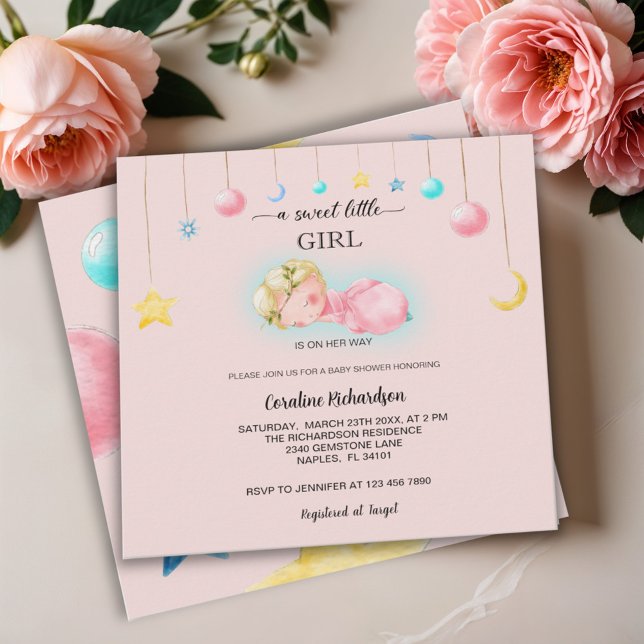 A sweet little girl pink Baby Shower Invitation (Creator Uploaded)