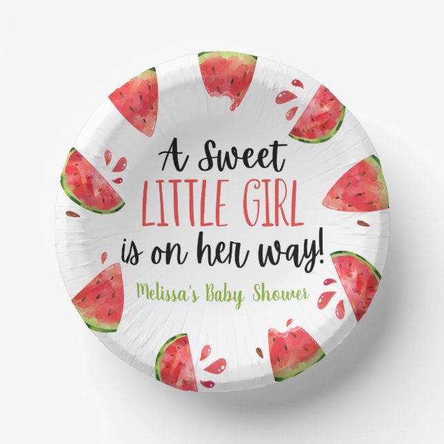 A Sweet Little Girl Watermelon Baby Shower Paper Bowls (Front)