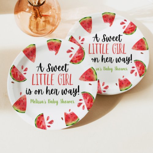 A Sweet Little Girl Watermelon Baby Shower Paper Plates