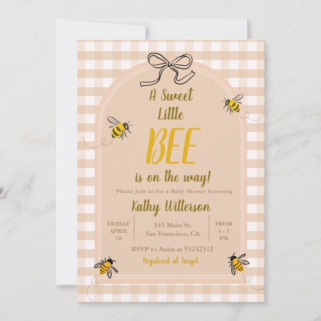 A Sweet little Honey Bee Gingham Baby Shower Invitation (Front)