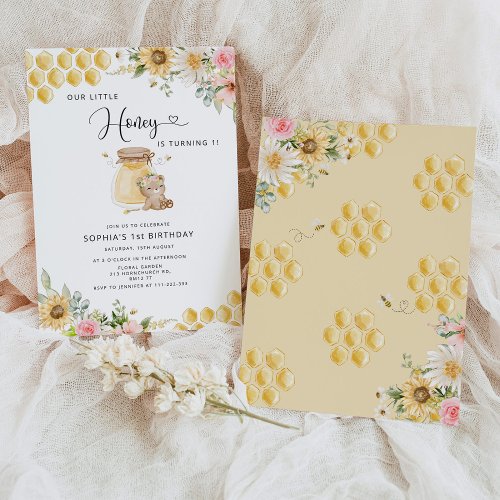 A sweet little honey floral girl birthday invitation