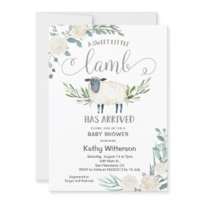 A Sweet Little Lamb Has Arrived Floral Baby Shower Invitation
