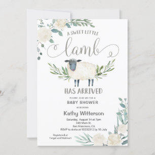 A Sweet Little Lamb Has Arrived Floral Baby Shower Invitation