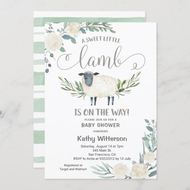 A Sweet Little Lamb is on the way Baby Shower Invitation (Front/Back)