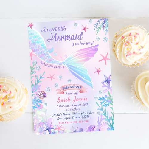 A Sweet Little Mermaid Girl Baby Shower Party  Invitation