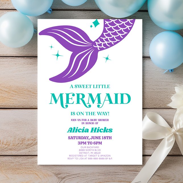 A Sweet Little Mermaid Is On The Way Baby Shower Invitation (Creator Uploaded)