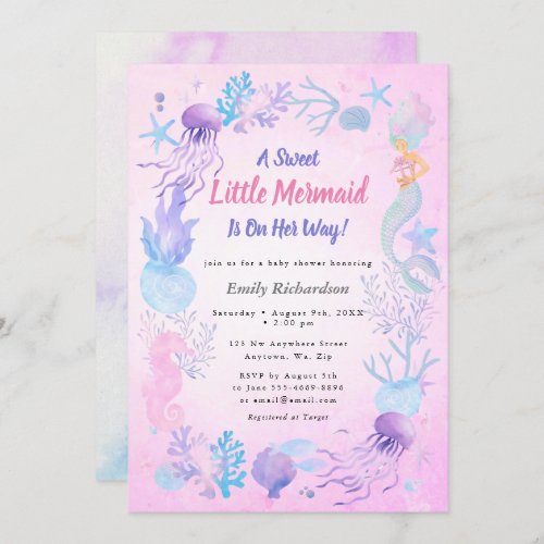 A Sweet Little Mermaid Pastel Baby Girl Shower Invitation